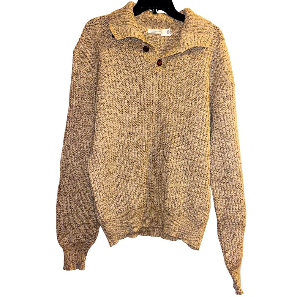 Oakbrook Wool Long Sleeve Button Neutral Oatmeal 100% Sweater XL Vintage